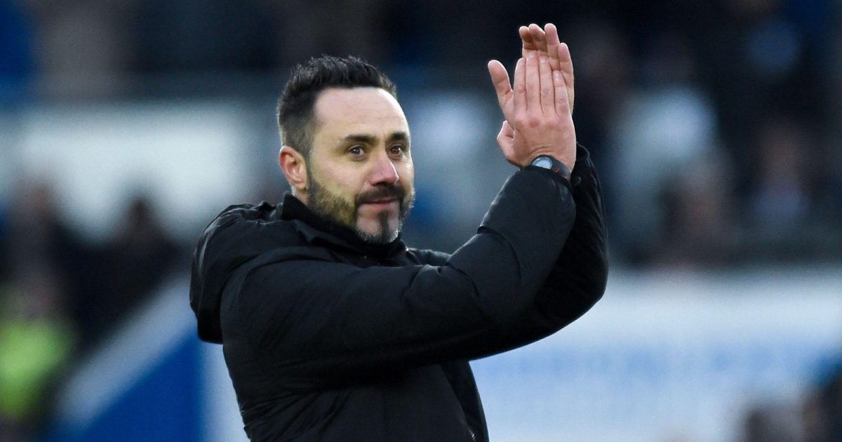 Brighton head coach Roberto De Zerbi celebrates the 2-1 win during the Emirates FA Cup Fourth Round match between Brighton & Hove Albion and Liverpool at The American Express Community Stadium , Brighton , UK - 29th January 2023