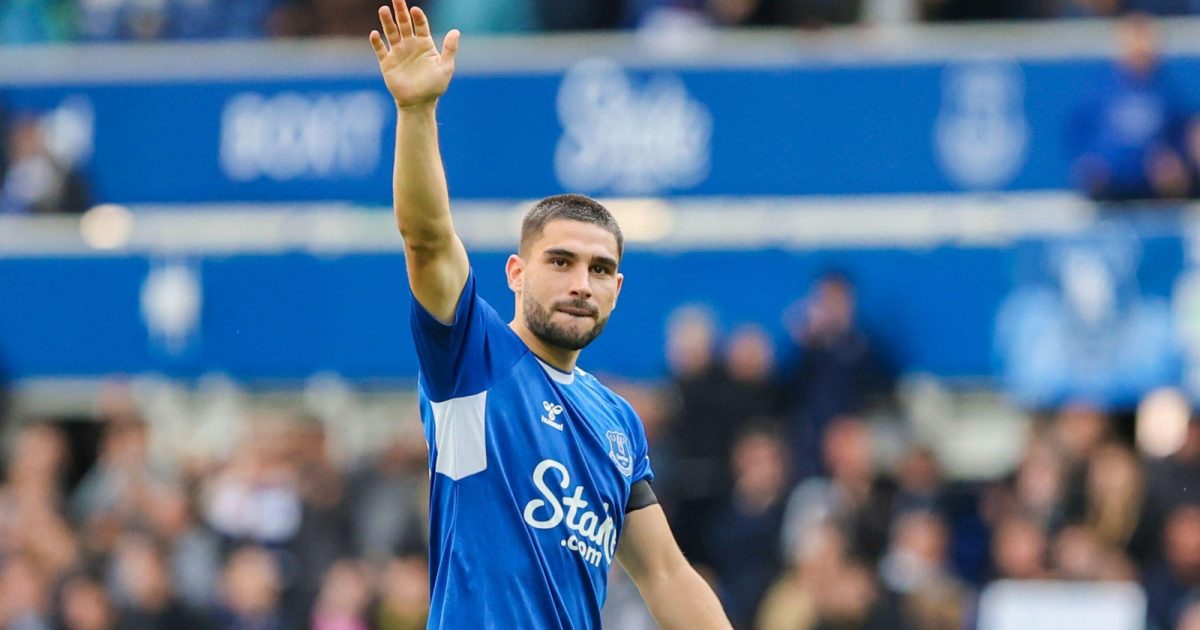 Neal Maupay celebrates scoring for Everton during their Premier League victory over West Ham United at Goodison Park, Liverpool, September 2022.