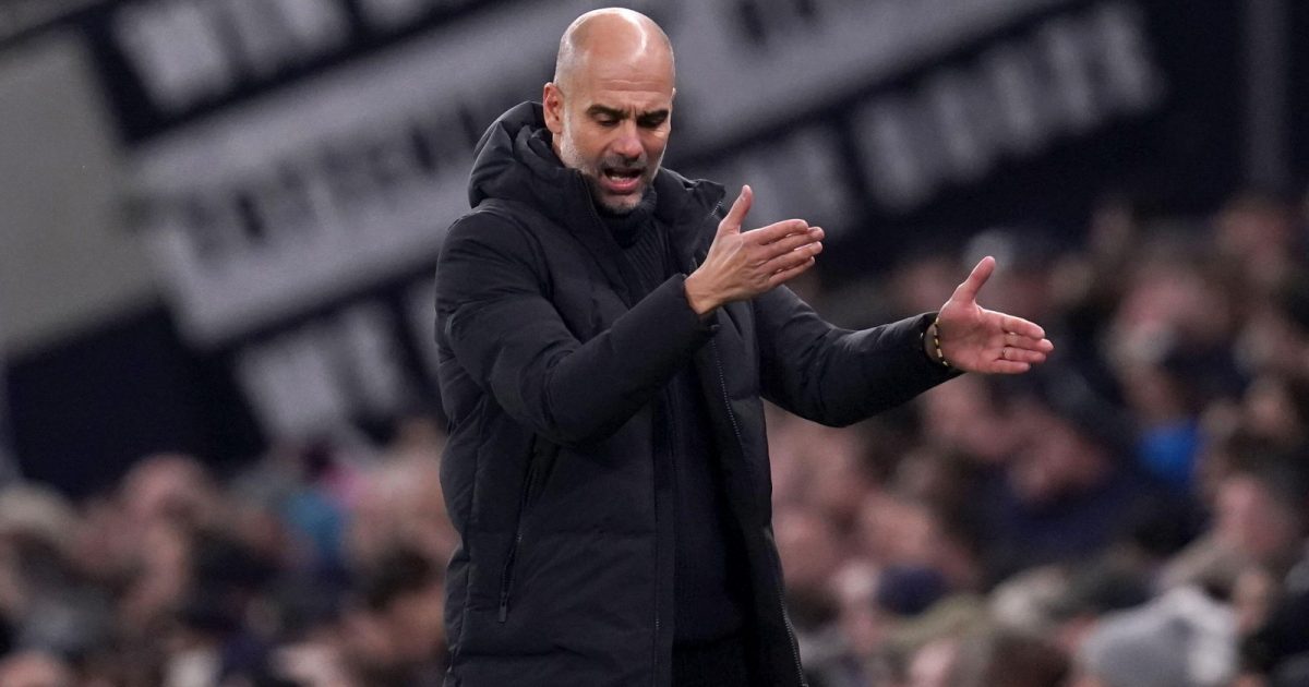 Pep Guardiola during Manchester City's Premier League defeat against Tottenham Hotspur at Tottenham Hotspur Stadium, London, February 2023.