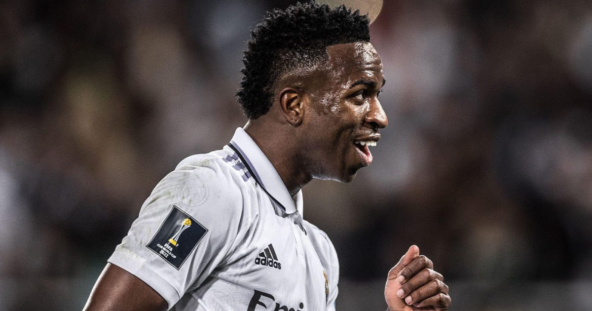 CLUB WORLD, REAL MADRID X ALHILAL - Real Madrid player Vinicius Junior celebrates during a match against Al Hilal at the Principe Moulay Abdellah stadium for the 2023 Club World Cup.