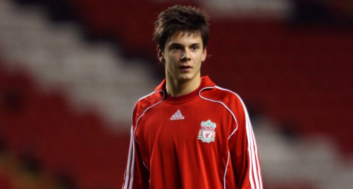 Liverpool youngster Alexander Kacaniklic later sold by Roy Hodgson by mistake, featuring in a youth match against Arsenal. 29 January 2008