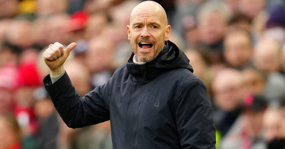 Manchester United's head coach Erik ten Hag gestures as he stands on the touchline during the English Premier League soccer match between Liverpool and Manchester United at Anfield in Liverpool, England, Sunday, March 5, 2023.