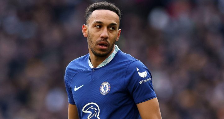 London, UK. 26th Feb, 2023. Pierre-Emerick Aubameyang of Chelsea during the Premier League match at the Tottenham Hotspur Stadium, London