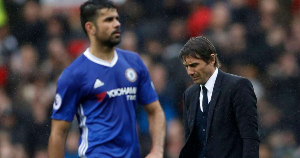Chelsea manager Antonio Conte and Diego Costa look dejected