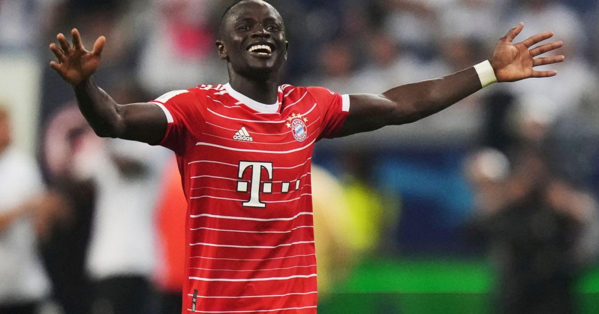 Sadio Mane celebrates scoring during the Bundesliga match between Eintracht Frankfurt and Bayern Munich at Deutsche Bank Park, Frankfurt, August 2022.
