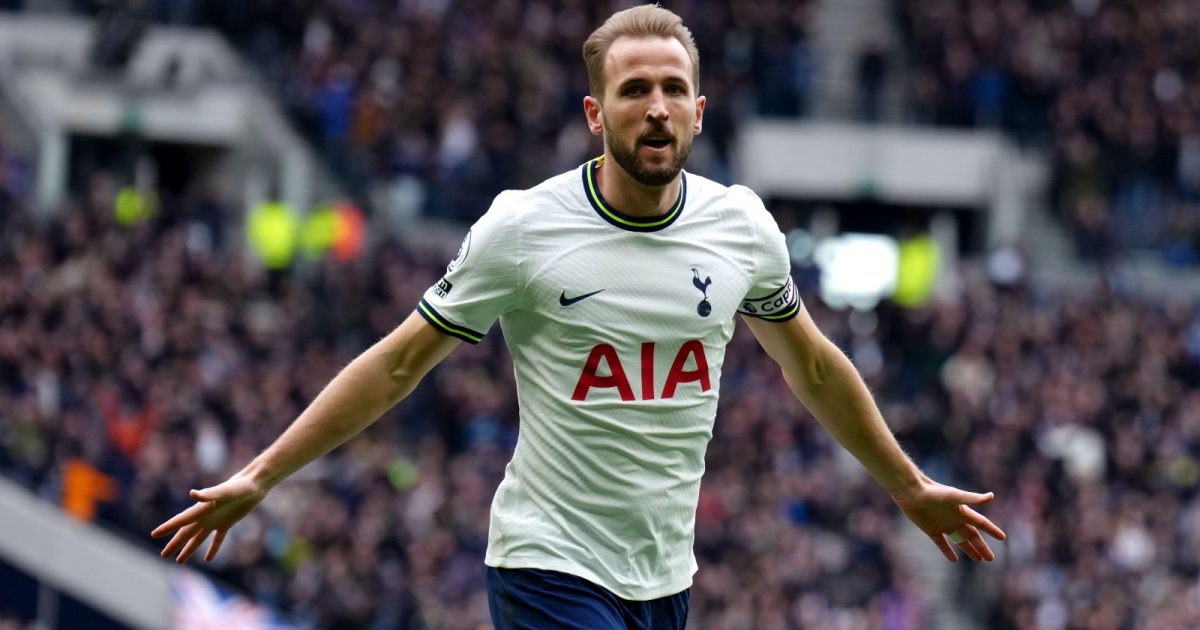Harry Kane celebrates scoring for Tottenham Hotspur in their Premier League win over Nottingham Forest at Tottenham Hotspur Stadium, London, March 2023.