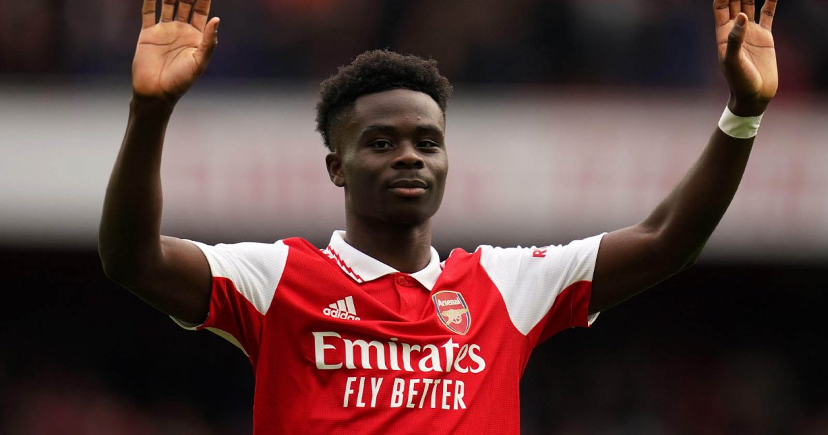 Arsenal's Bukayo Saka celebrates after the Premier League match at the Emirates Stadium, London