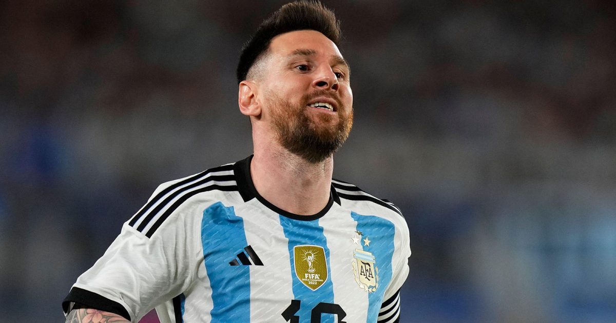Argentina's Lionel Messi gestures during an international friendly soccer match against Panama in Buenos Aires, Argentina, Thursday, March 23, 2023.