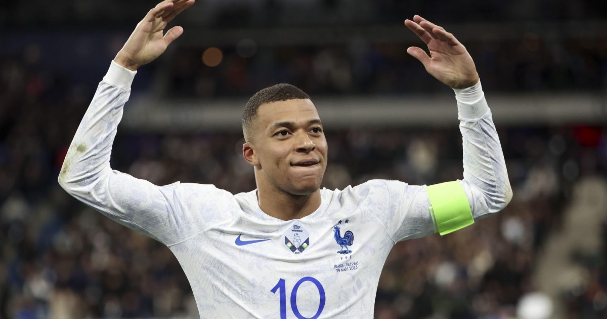 March 25, 2023, Rome, France: Kylian Mbappe of France celebrates his second goal during the UEFA Euro 2024, European Qualifiers, Group B football match between France and Netherlands on March 24, 2023 at Stade de France in Saint-Denis near Paris, France