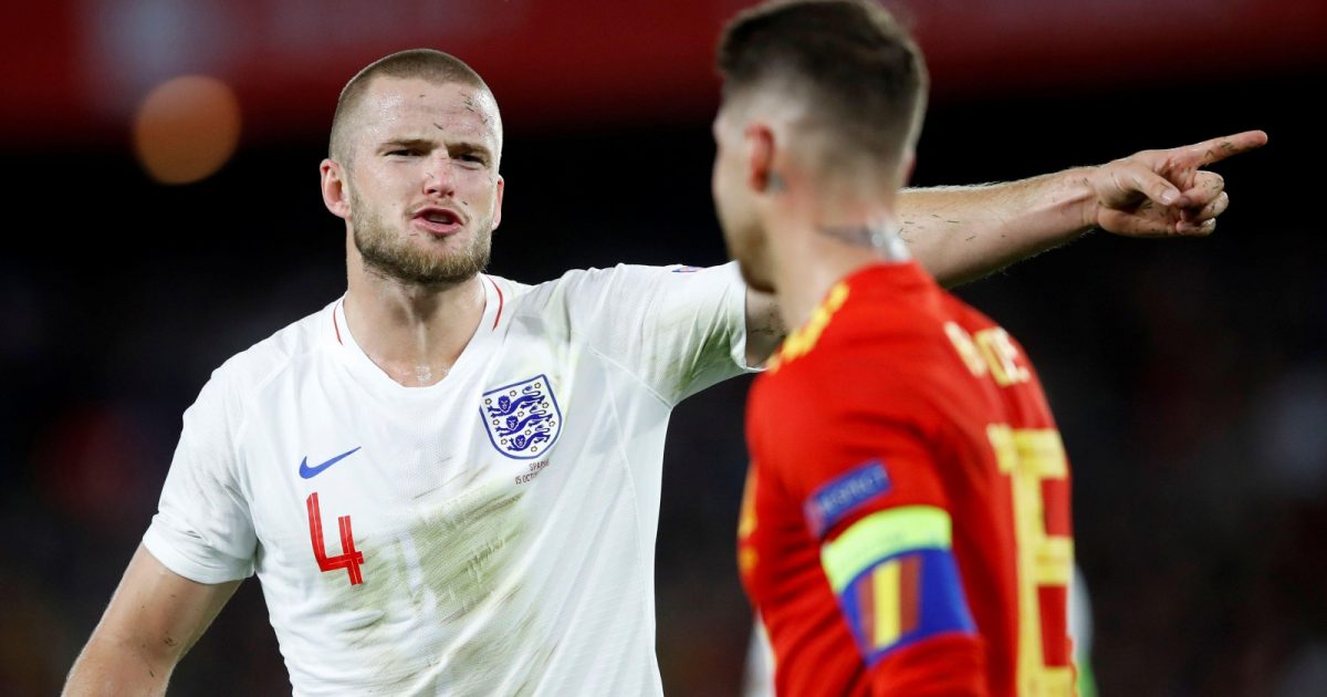 England's Eric Dier talks to Spain's Sergio Ramos during their UEFA Nations League match at Estadio Benito Villamarin, Seville, October 2018.