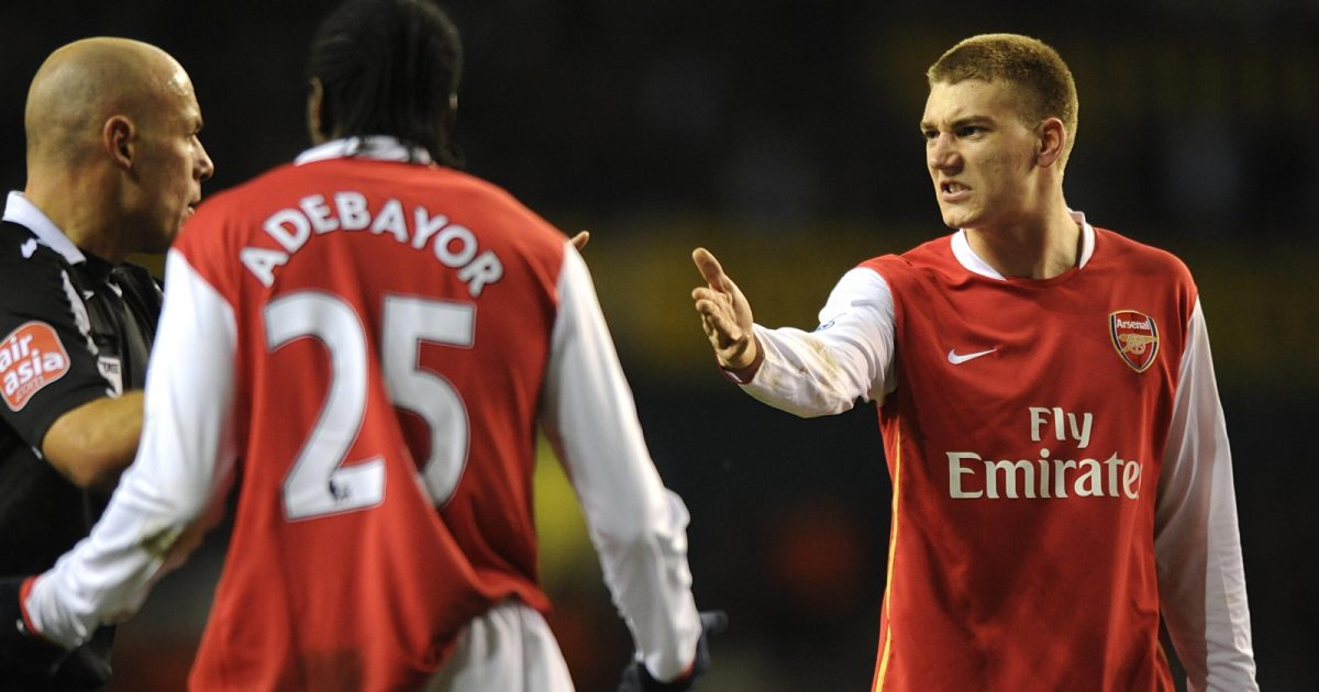 Emmanuel Adebayor and Nicklas Bendtner scrap during Arsenal's defeat to Tottenham Hotspur in January 2008.