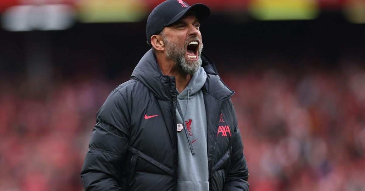 Jurgen Klopp celebrates after Liverpool's Premier League victory over Tottenham Hotspur at Anfield, Liverpool, April 2023.