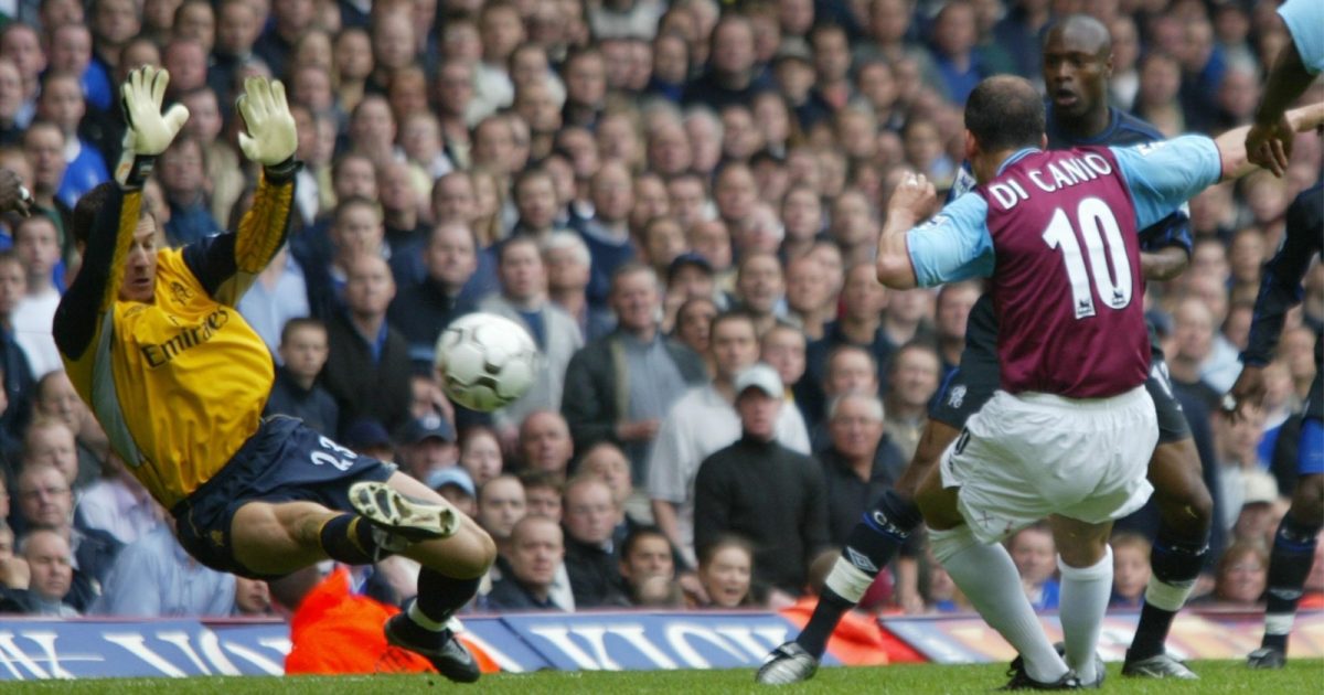 Paolo Di Canio scores the winning goal for West Ham United in their Premier League match against Chelsea at Upton Park, London, May 2003.