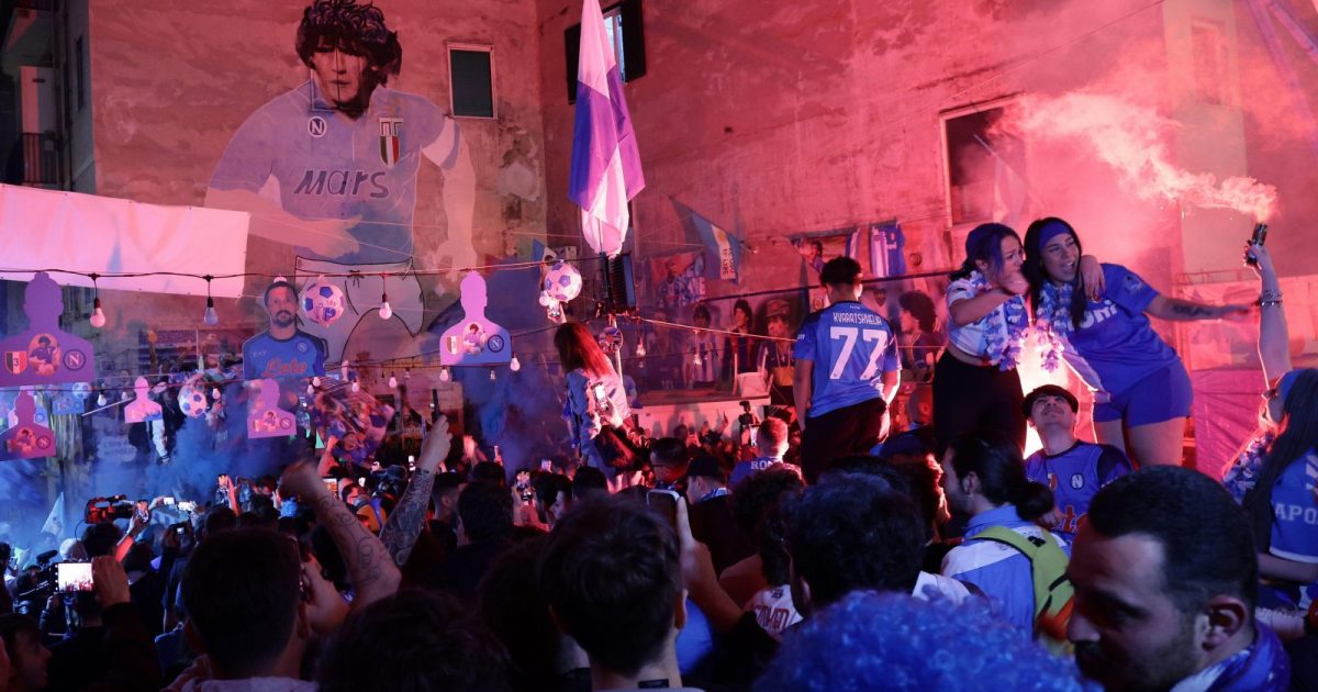 Naples, Italy. 04th May, 2023. SSC Napoli fans celebrate the victory of the third scudetto of the team history in Naples (Italy), May 4th, 2023.