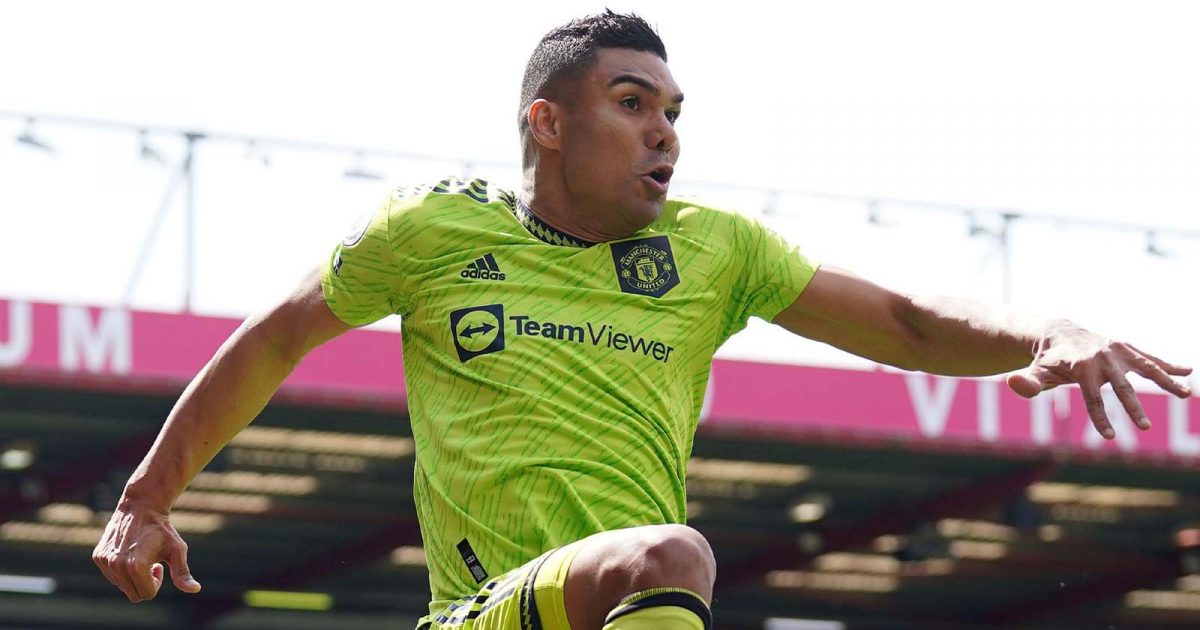 Manchester United's Casemiro celebrates scoring their side's first goal of the game during the Premier League match at the Vitality Stadium, Bournemouth. Picture date: Saturday May 20, 2023.