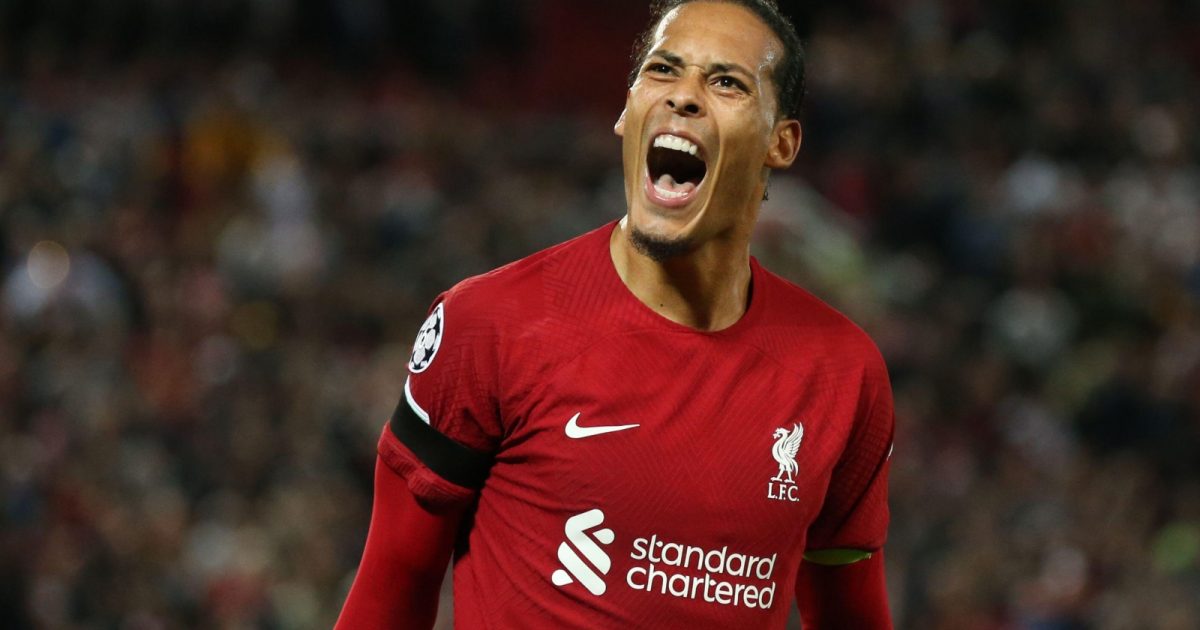 Virgil van Dijk celebrates during the UEFA Champions League match between Liverpool and Ajax at Anfield, Liverpool, September 2022.