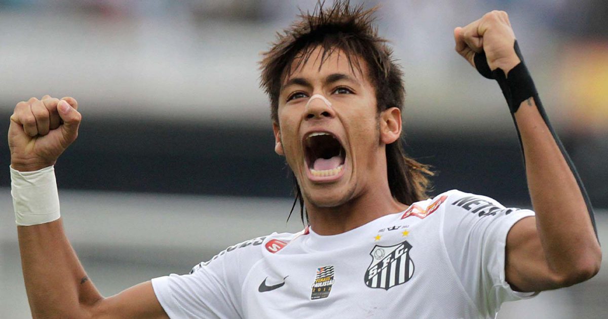 Santos' Neymar celebrates after scoring against Guarani during the Sao Paulo league