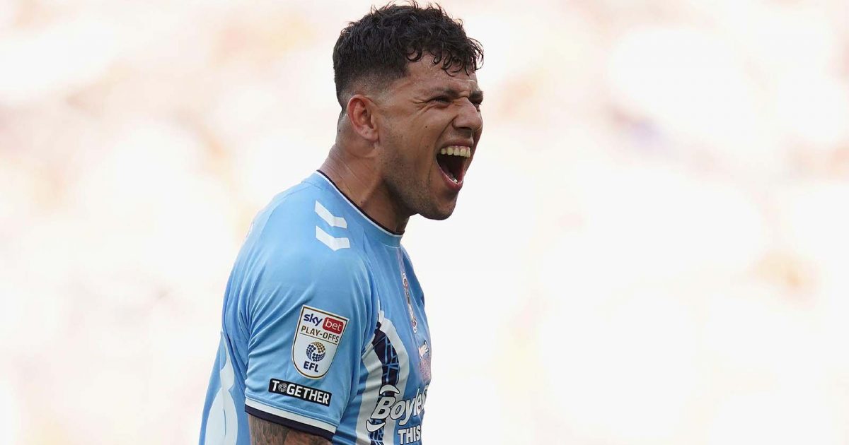 Coventry City's Gustavo Hamer celebrates scoring their side's first goal of the game during the Sky Bet Championship play-off final