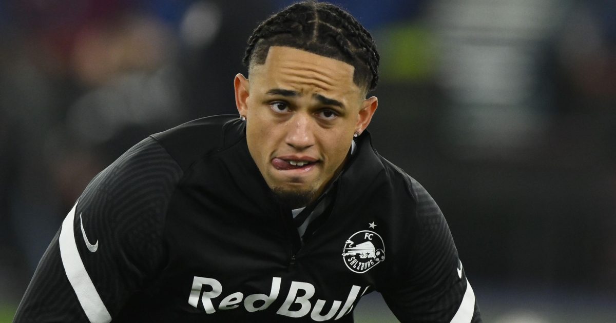 Noah Okafor of FC Salzburg during the UEFA Europa League play-off second leg between A.S. Roma vs FC Salzburg on February 23, 2023 at the Stadio Olimpico in Rome, Italy.