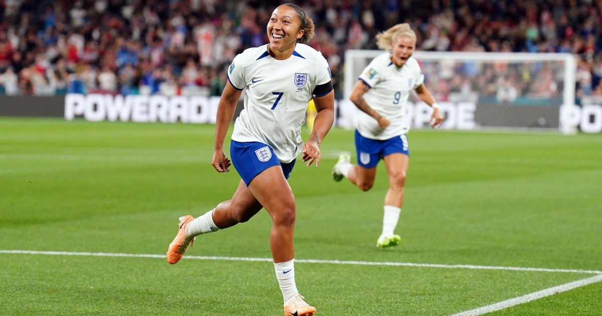 England's Lauren James celebrates scoring the opening goal during the FIFA Women's World Cup 2023 vs Denmark
