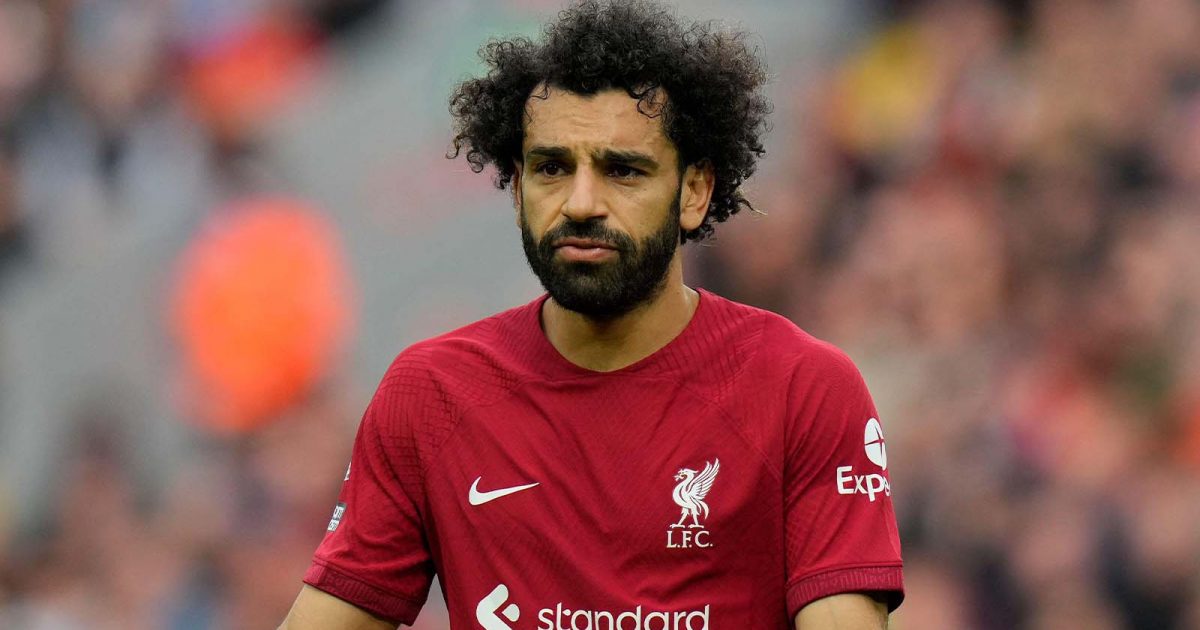 Mohamed Salah #11 of Liverpool gestures during a Premier League match