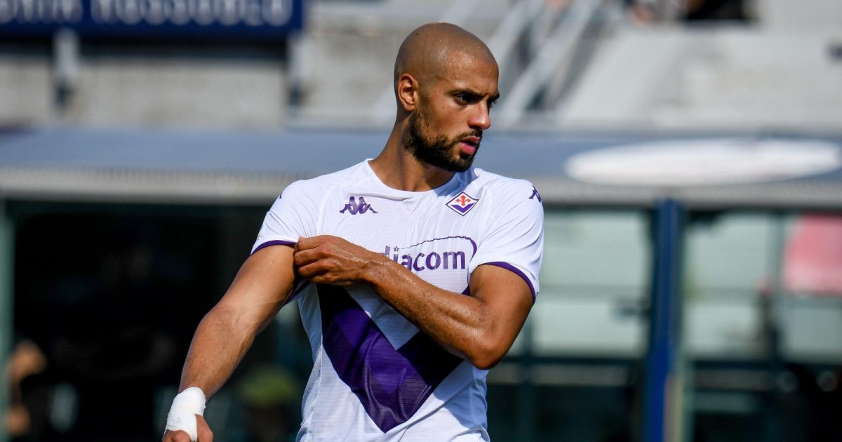 September 11, 2022, Bologna, Italy: Bologna, Italy, Renato Dall'Ara stadium, September 11, 2022, Fiorentina's Sofyan Amrabat portrait during Bologna FC vs ACF Fiorentina - italian soccer Serie A match. September 11, 2022, Bologna, Italy: Bologna, Italy, Renato Dall'Ara stadium, September 11, 2022, Fiorentina's Sofyan Amrabat portrait during Bologna FC vs ACF Fiorentina - italian soccer Serie A match.