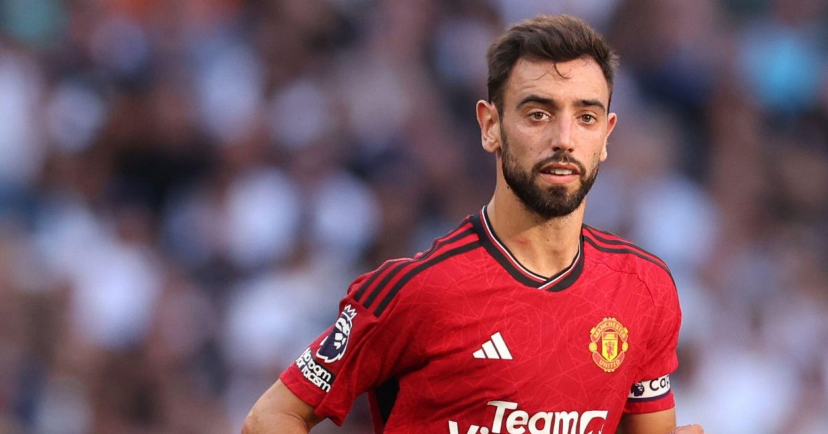 Bruno Fernandes during the Premier League match between Tottenham Hotspur and Manchester United at Tottenham Hotspur Stadium, London, August 2023.
