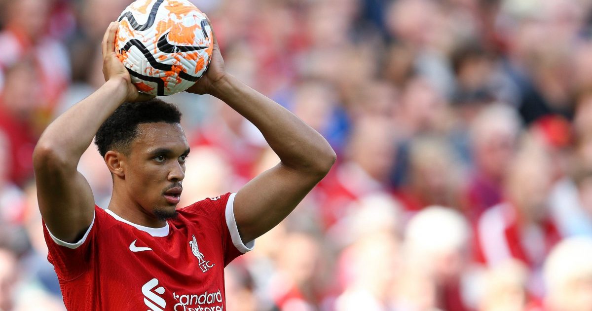 Liverpool, UK. 19th Aug, 2023. Trent Alexander-Arnold of Liverpool takes a throw in. Premier League match, Liverpool v AFC Bournemouth at Anfield in Liverpool on Saturday 19th August 2023.