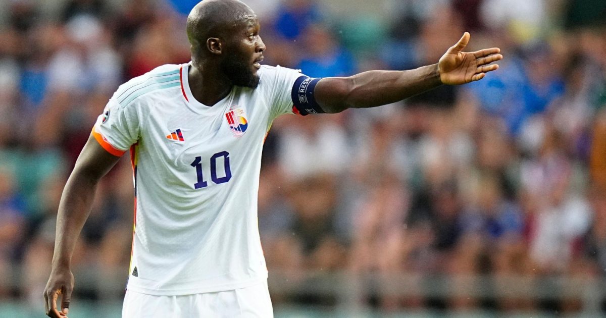 Belgium's Romelu Lukaku gestures during the Euro 2024 group F qualifying soccer match between Estonia and Belgium at the A. Le Coq Arena in Tallinn, Estonia, Tuesday, June 20, 2023.
