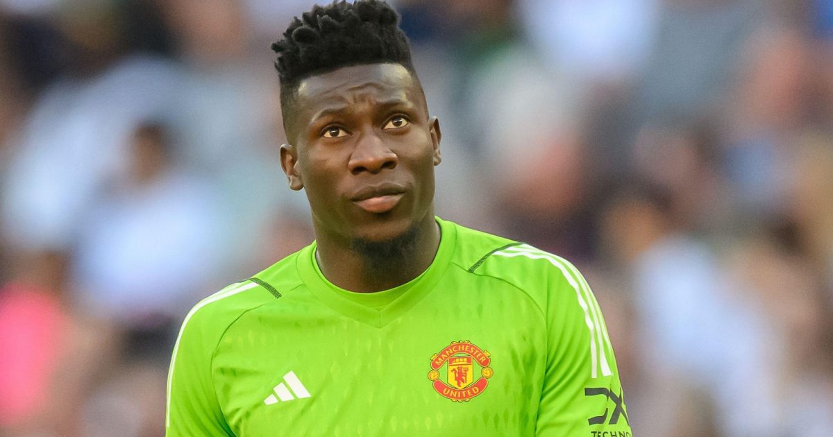 Andre Onana during the Premier League match between Tottenham Hotspur and Manchester United at Tottenham Hotspur Stadium, London, August 2023.