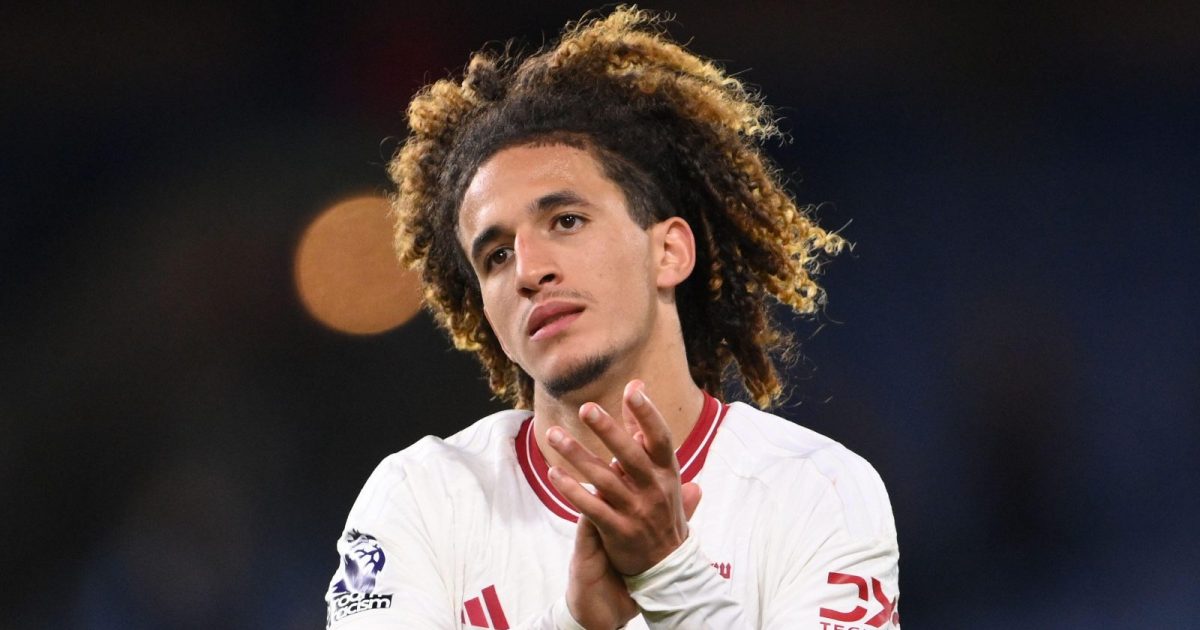 Hannibal Mejbri of Manchester United applauds the fans during the Premier League match at Turf Moor, Burnley.