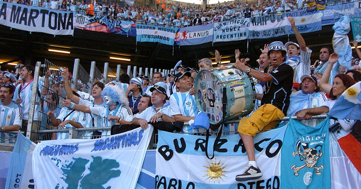 Argentina fans before their FIFA World Cup match against Cote d'Ivoire in Hamburg, Germany, June 2006.