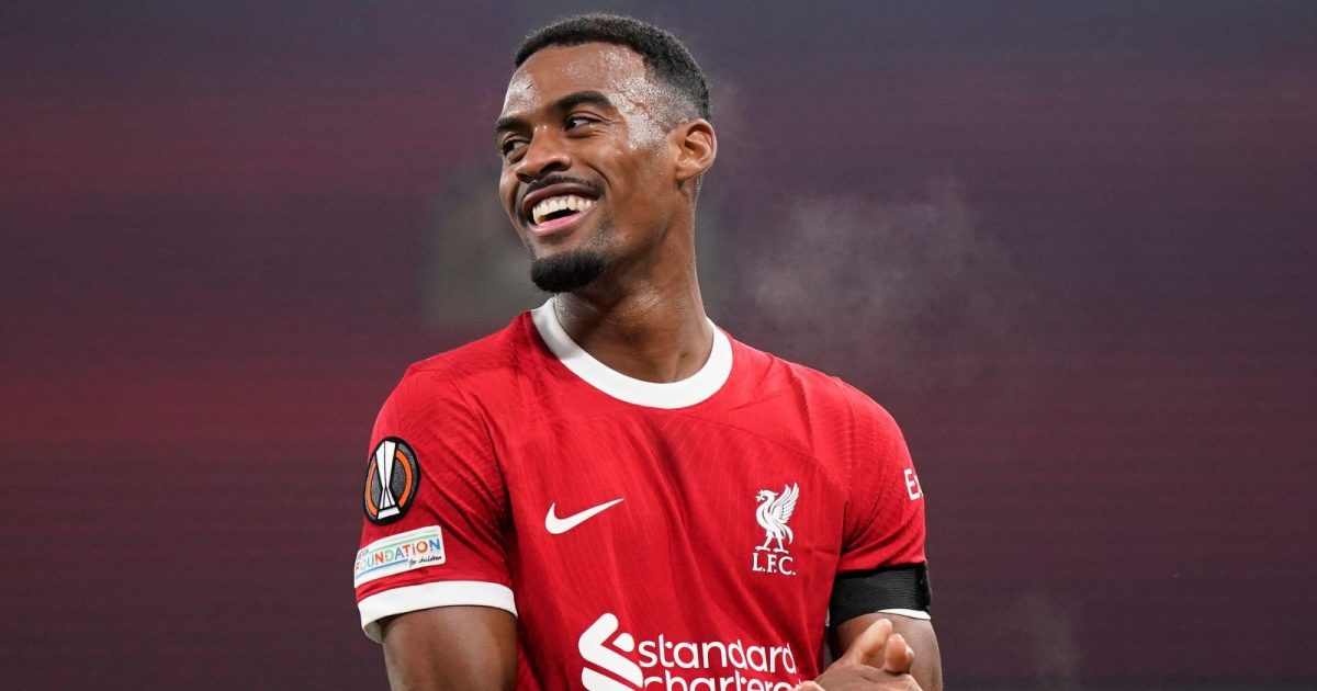 Liverpool, UK. 26th Oct, 2023. Ryan Gravenberch of Liverpool celebrates scoring their third goal during the UEFA Europa League match at Anfield, Liverpool.