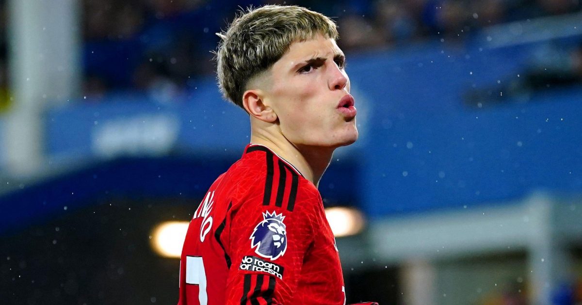 Manchester United's Alejandro Garnacho celebrates after scoring their side's first goal of the game with an overhead kick during the Premier League match at Goodison Park, Liverpool. Picture date: Sunday November 26, 2023.