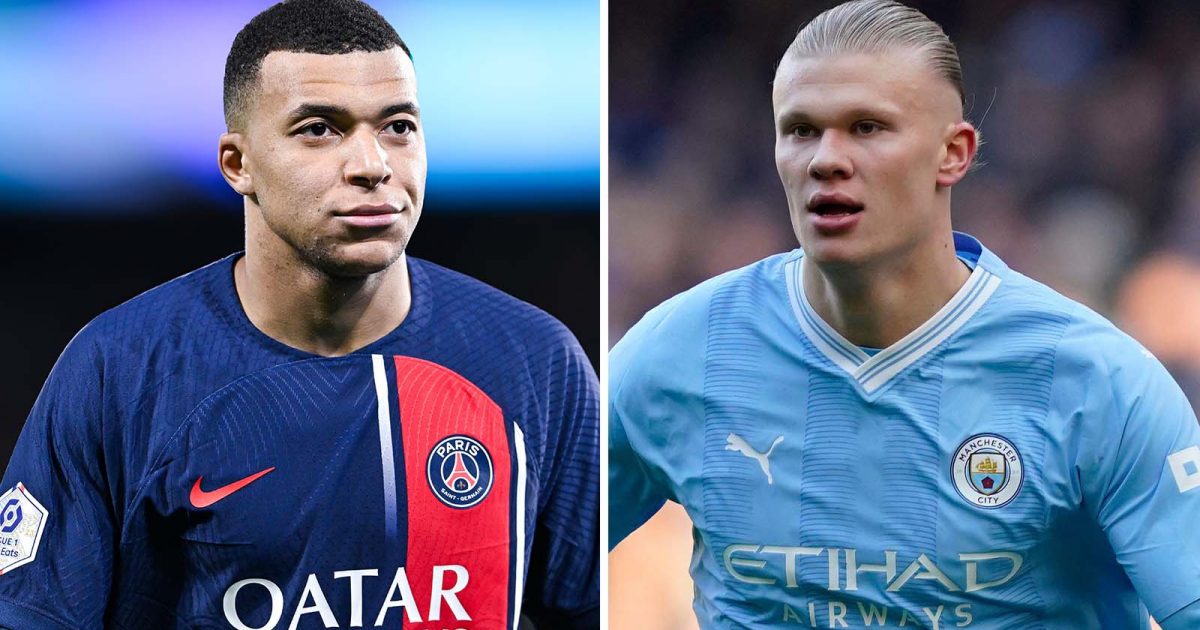 Kylian Mbappe of PSG and Erling Haaland of Man City