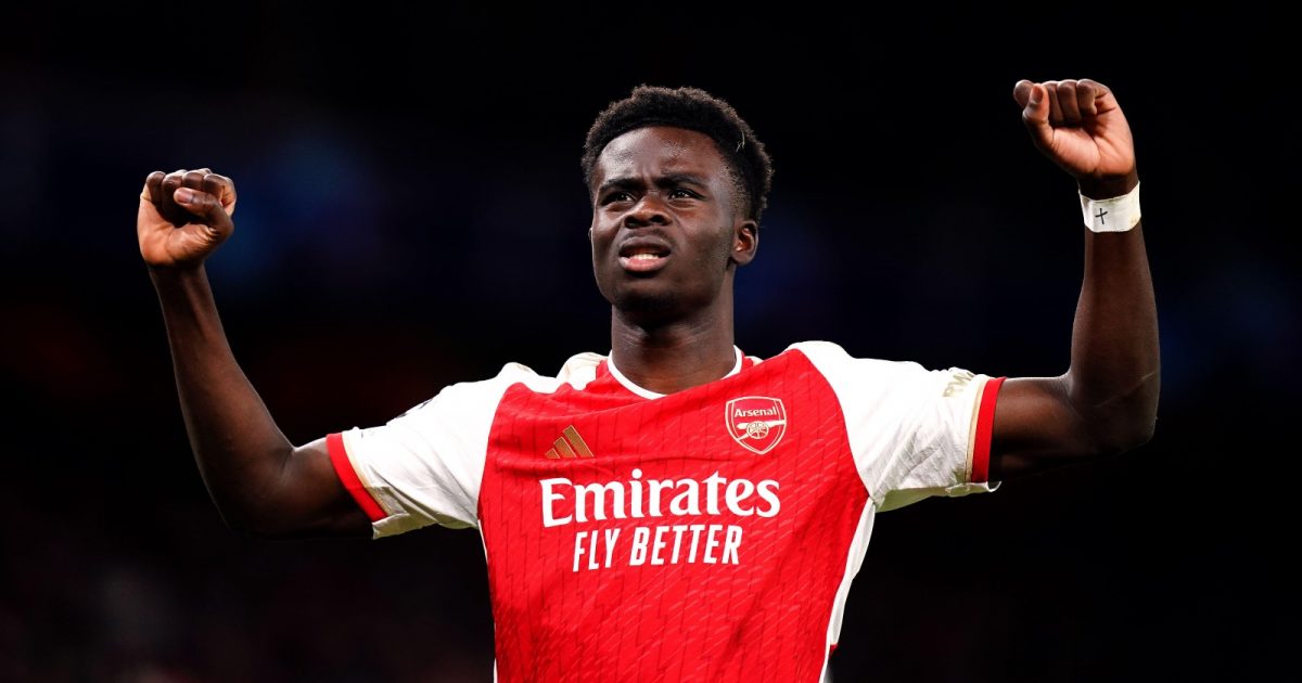 This Arsenal player celebrates scoring against Bayern Munich in 2024.