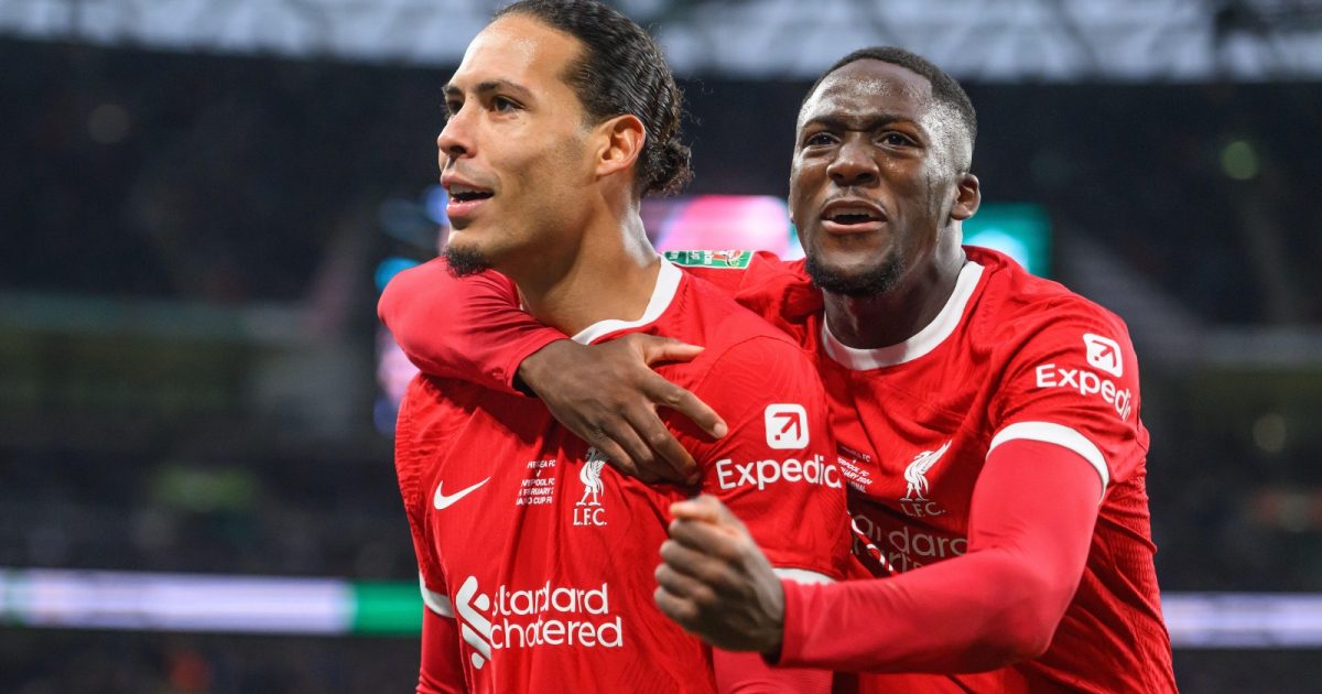 Virgil van Dijk celebrates scoring Liverpool's very late winner.