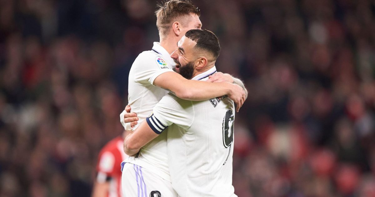 Toni Kroos and Karim Benzema celebrate