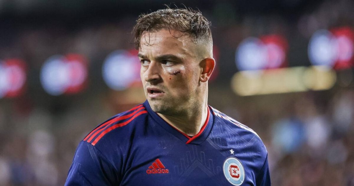 Chicago, USA. 20th Aug, 2023. August 20, 2023, Chicago, Illinois, USA: Major League Soccer - Chicago Fire FC v Orlando City SC Xherdan Shaqiri (10 Chicago Fire FC) looks on with an injured eye during the game between Chicago Fire FC and Orlando City SC on Sunday August 20, 2023 at Soldier Field, Chicago, USA.