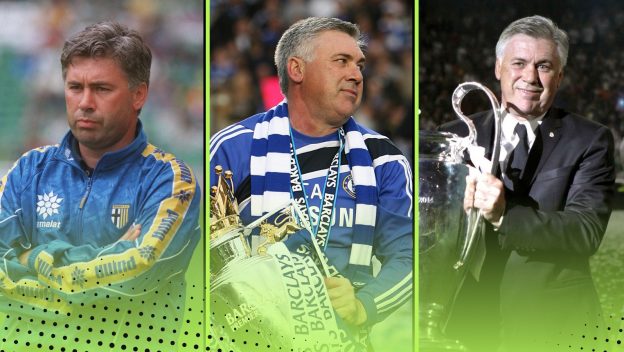 Carlo Ancelotti Quiz - Managerial career including (L-R) Parma, Chelsea, Real Madrid
