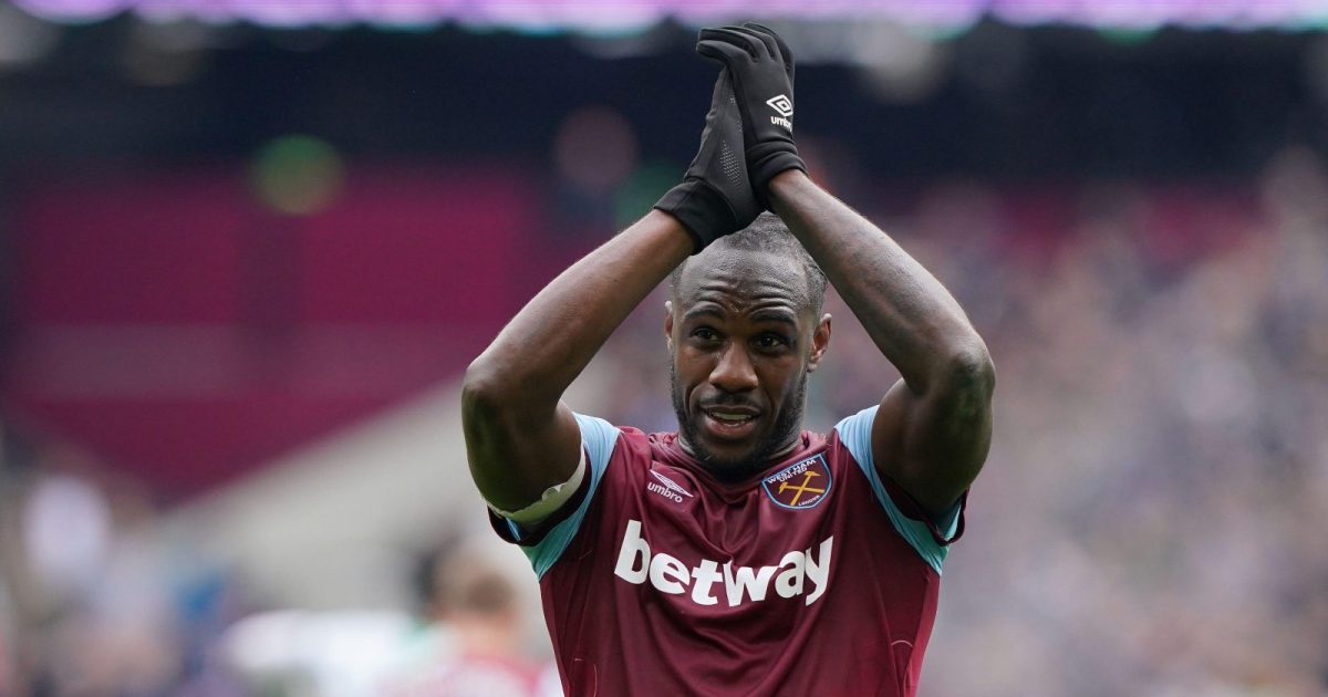 Michail Antonio applauds supporters.