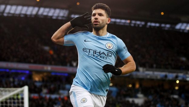 Sergio Aguero celebrates.