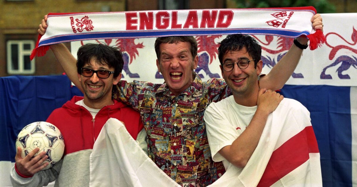 Ian Broudie from the Lightening Seeds (left to right), comedians Frank Skinner and David Baddiel at a photocall announcing their new recorded version of the Three Lions to coincide with the 1998 World Cup