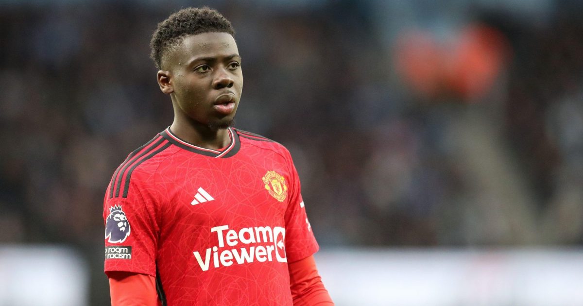 Omari Forson in action for Manchester United.