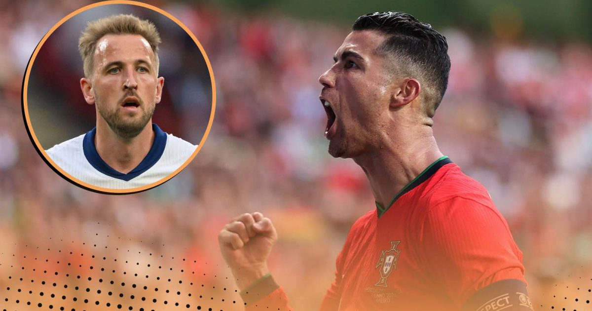 Cristiano Ronaldo celebrating for Portugal and England captain Harry Kane