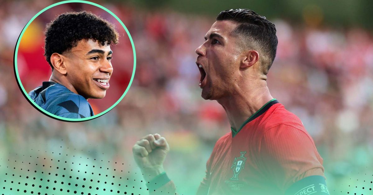 Lamine Yamal of Spain and Cristiano Ronaldo of Portugal