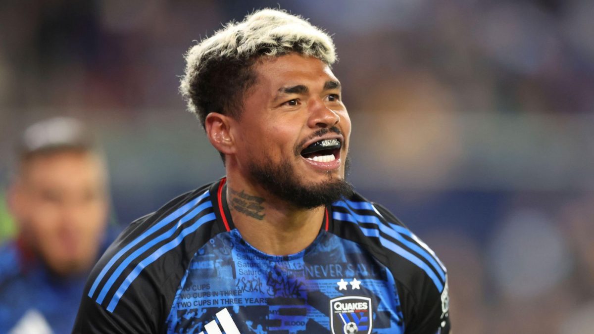 KANSAS CITY, KS - MARCH 01: Josef Martínez #17 of San Jose Earthquakes yells to celebrate a goal in the first half of an MLS match between the San Jose Earthquakes and Sporting Kansas City on March 1, 2025 at Children's Mercy Park in Kansas City, KS