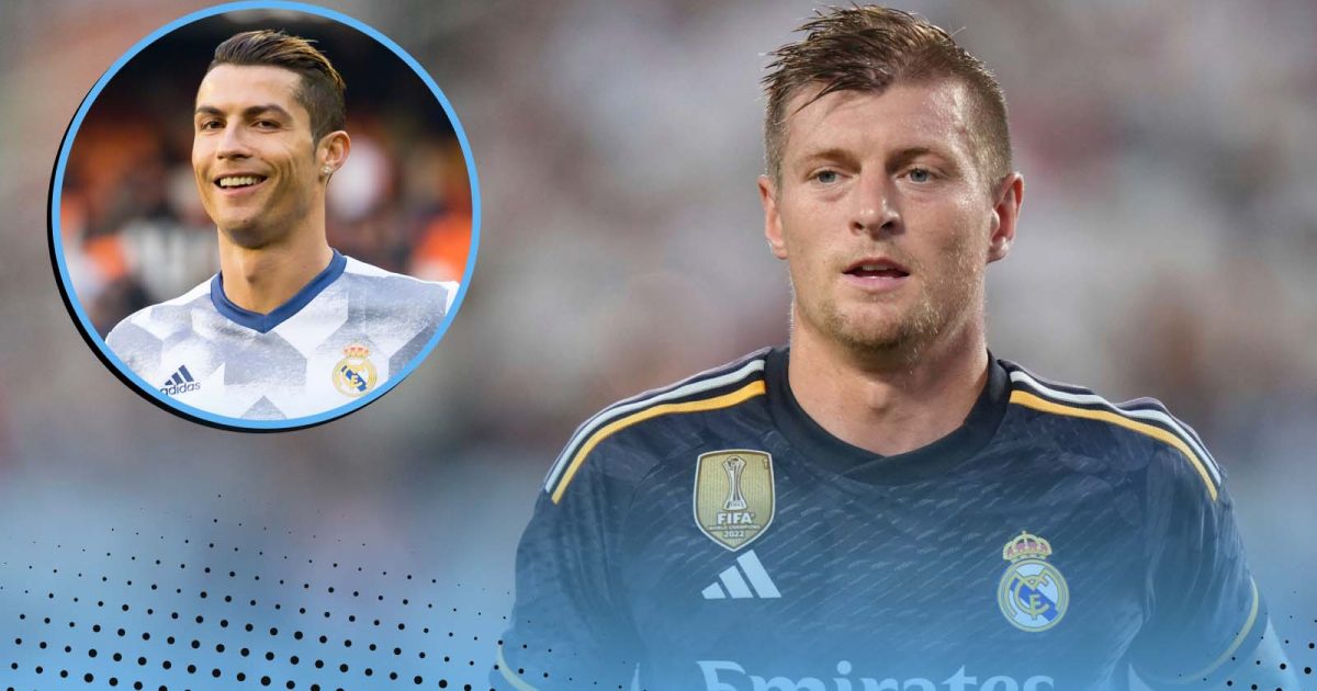 Toni Kroos of Real Madrid next to Cristiano Ronaldo
