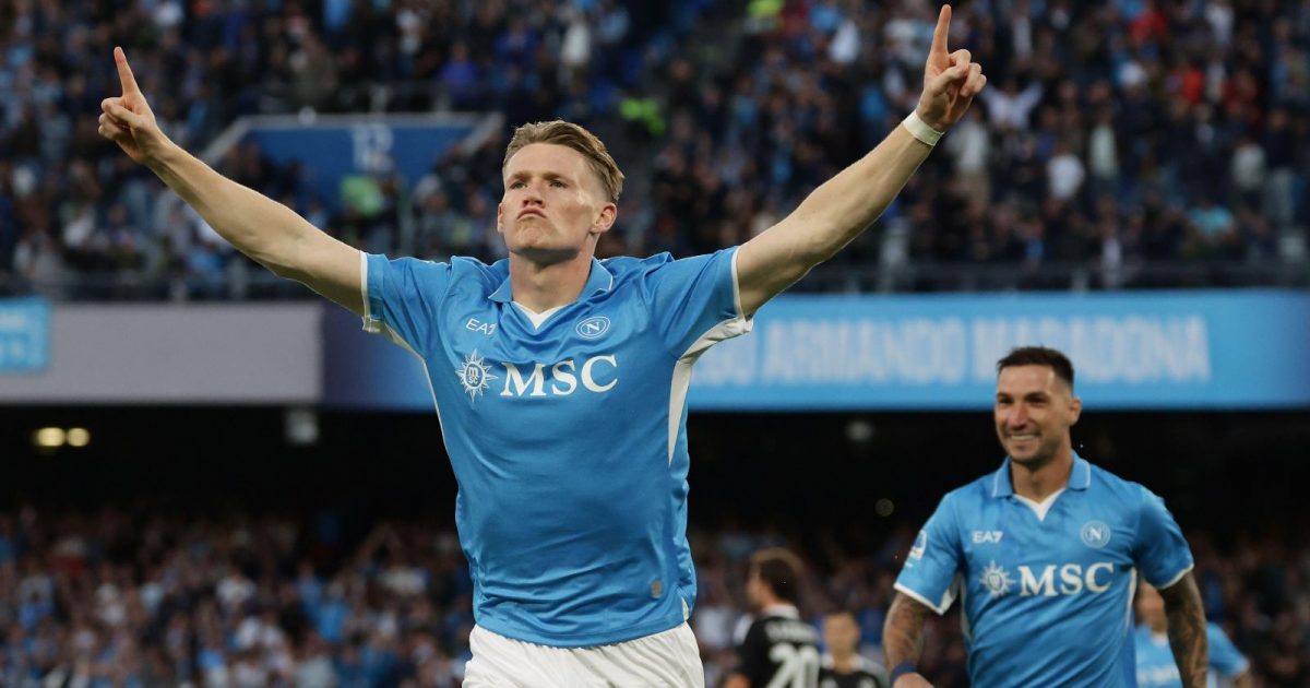 Napoli, Italia. 04th Oct, 2024. Napoli's Scott McTominay celebrates during the Serie A soccer match between Napoli and Como at the Diego Armando Maradona Stadium in Naples, southern italy - Friday, October 4, 2024. Sport - Soccer .