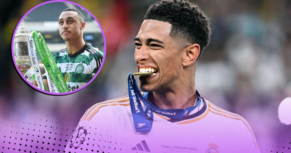 Jude Bellingham of Real Madrid and Adam Idah of Celtic